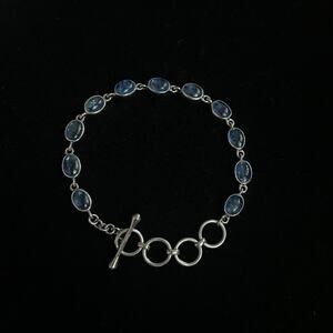 Handmade Marked 925 Sterling Silver and Blue Kyanite Crystal Bracelet 6.5-8"
